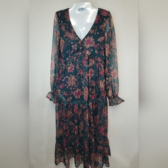 Band Of The Free Run The World Pine Paisley Empire Waist Midi Dress Size XS - Picture 6 of 13